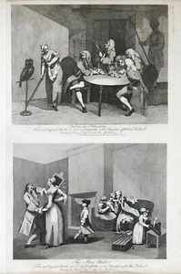 1782 (1822) Antique Print by Hogarth / Heath. Debates on Palmistry & Stay Maker - Picture 1 of 4