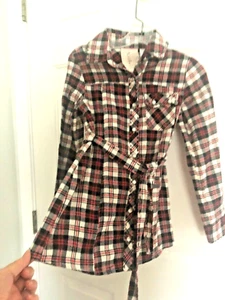 New KIDDO USA Sz 6 Red Black Plaid Flannel SHIFT Mini DRESS Shift Tie SNAP Front - Picture 1 of 10