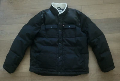 Levi's Men's Mixed Media Woodsman Puffer Jacket, Black Faux Leather, Sz Medium L - Image 1 of 4