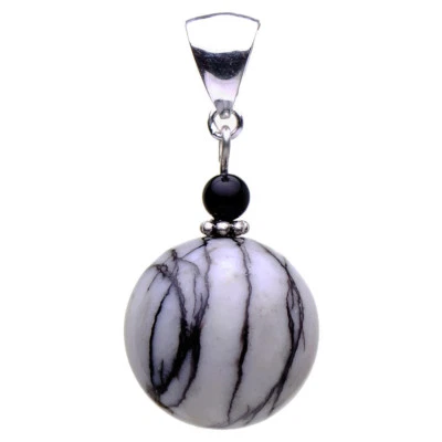 Colgante De Verdadero Jaspis Picasso Y Ónix, Plata 925, Gris Negro, Liso - Imagen 1 de 4