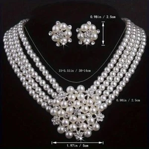 3 Pcs/set Fashion Women's Jewelry Set Luxurious Artificial Pearls Wedding Partie - Picture 1 of 24