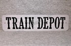 Metal Sign TRAIN DEPOT station railway railroad freight locomotive tracks xing