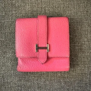 Portafoglio compatto bifold HERMES logo Bearn rosa rosa - Foto 1 di 16
