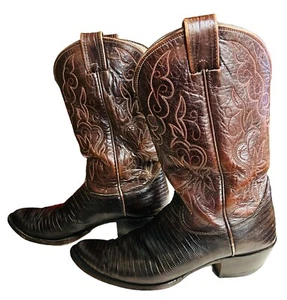 Olathe Men's Brown Lizard Leather Cowboy Boots Sz 9 Western Wear Made In USA - Picture 1 of 22