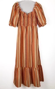 Abito Charlie Holiday misto lino a righe smocked maxi manica a sbuffo donna 8 DIFETTI - Foto 1 di 15