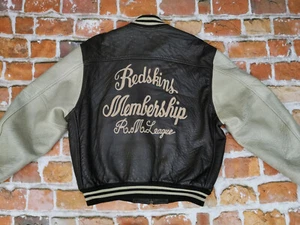 REDSKINS Vintage Leather Jacket MEMBERSHIP R.M. League Braun Beige Sz: L Tip Top - Picture 1 of 12