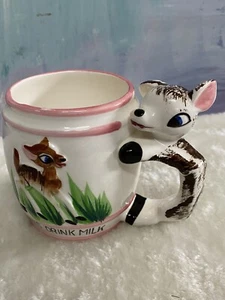 VINTAGE DEER MUG. BAMBI STYLE. - ALWAYS DRINK MILK, -JAPAN. LATE 1950'S. - Picture 1 of 6