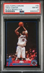 VINCE CARTER PSA 8 2003 TOPPS CHROME #15 BLACK REFRACTOR /500 RAPTORS HOF - Picture 1 of 2