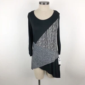 AB Studio Womens Top Small Black Gray Long Sleeve Asymmetrical Hem Striped NWT - Picture 1 of 11