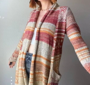 Free People Yesterdays Smile Boho Peasant Maxi Cardigan Knitted Multicolored M - Picture 1 of 16