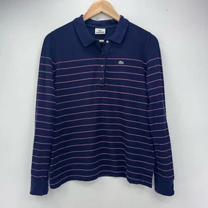 Polo Lacoste manica lunga donna taglia 42 rosa media blu righe cotone - Foto 1 di 13