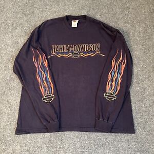 Vtg 2007 Harley Davidson Flame Logo Long Sleeves Tshirt Mens Xl Y2k Biker Tee