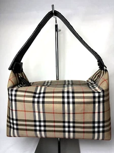 Burberry nylon leather nova check check pouch mini hand bag silver hardware - Picture 1 of 14