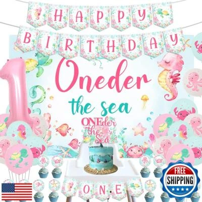 Oneder the Sea 1er Cumpleaños Niña Decoraciones, Bajo el Mar Océano Animal Nacimiento Foto 1 de 4