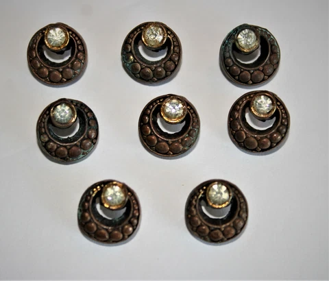 Antique (8) Rhinestone 1/2" copper beaded Buttons Cover