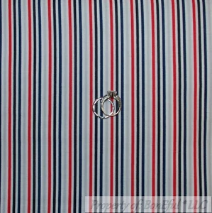 BonEful Fabric FQ Cotton Quilt VTG White Red Blue Black B&W Small Stripe USA Boy - Picture 1 of 6