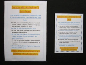 Alzheimers Home Door Sign. Let emergency services know about your special person - Picture 1 of 12