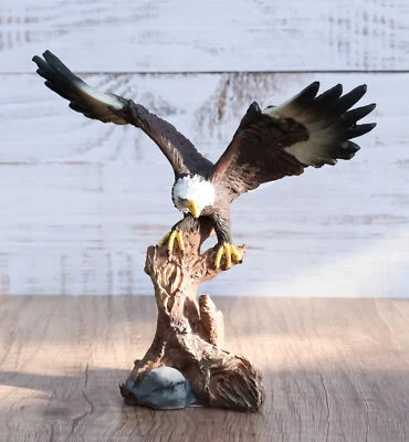 Ebros 7" Tall Bald Eagle Descending On Tree Branch Decorative Figurine Resin - Image 1 of 4