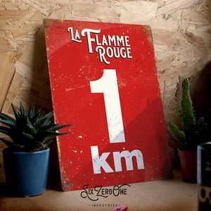 FLAMME ROUGE 1km Metal Sign Man Cave Bar VintageTour Giro Finish Sprint Cycling - Picture 1 of 6