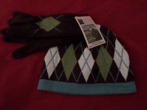 East Side Collection Andover Argyle Owner Hat & Glove Set Green & Brown OSFM - Picture 1 of 5