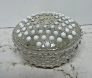 Fenton Moonstone Opalescent Hobnail Glass Lidded 4" round Dish Candy - Picture 1 of 5