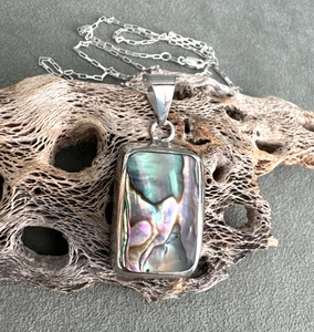 Modernist Abalone Anhänger Sterlingsilber 18" Halskette Mexiko - Bild 1 von 14