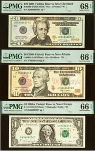 3 Matching Near Solid Serial Numbers - 2009 $20 FRN PMG 68EPQ Top Pop & $10 & $1 - Picture 1 of 8