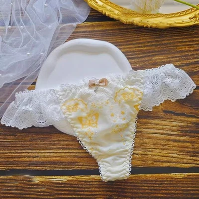 Japanese Lolita Girls Floral Panties Thong T-Back Cute Bow Underwear Underpants - Image 1 of 2