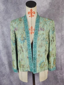 VTG Neiman Marcus Women 14 Open Jacket Asian Inspired Floral Beaded Long Sleeve - Picture 1 of 12