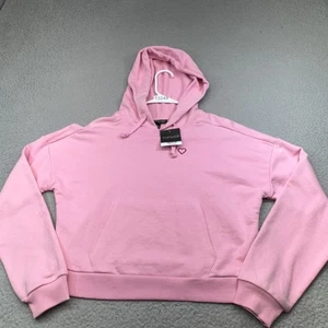 Topshop Hoodie Womens Small 2 Heart Embroidered Pullover Sweatshirt Hooded New - Picture 1 of 7