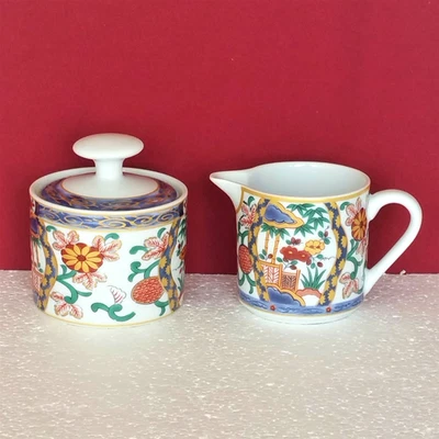 Juego de platos Imari Gohan crema y azúcar NUEVO 3 piezas porcelana asiática floral dorado Foto 1 de 4