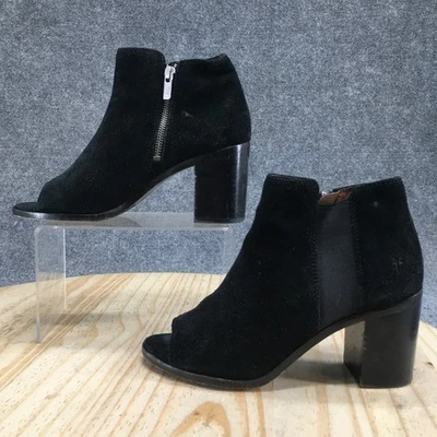 Frye Boots Womens 7.5 M Black Danica Ankle Booties Suede Block Heels Peep Toe - Image 1 of 4