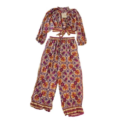 Nuevo con etiquetas Conjunto Blusa Pantalones Haute Hippie 2 piezas Mujer Mediano Floral Abstracto Y2K Boho Foto 1 de 4