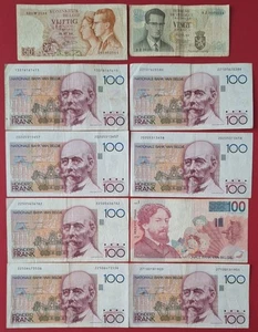 100 Francs Belgium 1982-1994 100 Francs 1995-2001 50 Francs 1966 20 Francs 1964 - Picture 1 of 7