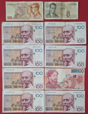 100 Francs Belgium 1982-1994 100 Francs 1995-2001 50 Francs 1966 20 Francs 1964 - Image 1 of 4