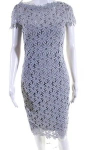 Paper Dolls Womens Battenberg Lace Floral Texture Short Sleeve Dress Gray Size 6 - Picture 1 of 7