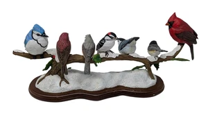 Winter Gathering by Bob Guge, Danbury Mint Resin Sculpture, Songbirds on Branch - Picture 1 of 23