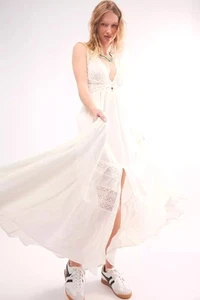 Free People Dress Hadlee Ivory Maxi Dress Boho - Size Small - RRP $128 - Picture 1 of 10