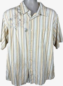 Dragonfly Shirt Men 2XL Striped Cotton Embroidered Short Sleeve Button Front - Picture 1 of 7
