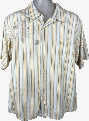 Dragonfly Shirt Men 2XL Striped Cotton Embroidered Short Sleeve Button Front - Image 1 of 4