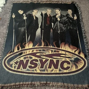 Vtg NSYNC Woven Tapestry Blanket Fringe Throw Justin Timberlake 55" X 48" - Picture 1 of 4