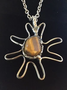 DANSK SMYKKEKUNST D.S. DENMARK TIGERS EYE NECKLACE PENDANT - Picture 1 of 5