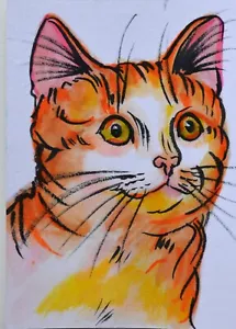 Ausdrucksstarke Tabby Katze Malerei ACEO Künstler Sammelkarte - Bild 1 von 4