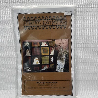 Primitive Gatherings Winter Window Snowman Applique Pillow Pattern - Image 1 of 2