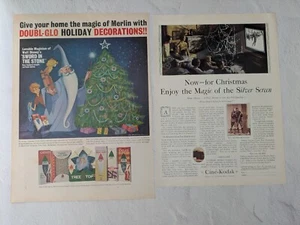 Dos anuncios impresos de Navidad vintage - Magic of Merlin & Cine - Anuncios de vacaciones Kodak - Imagen 1 de 4