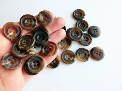 18pcs X 19mm Dark Brown Authentic Horn Bone Matte Round 4Hole Cardigan Buttons - Image 1 of 4