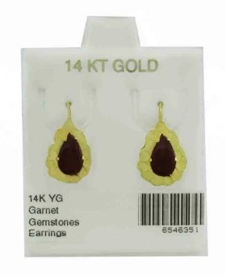 LAB GARNET 1.60 Cts  DANGLING EARRINGS 14K GOLD -NWT & Free gift Box - Image 1 of 3