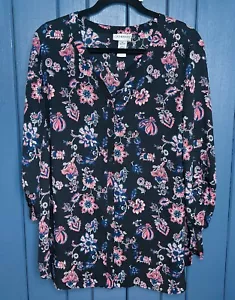 Camicia blusa Catherines nera floreale con bottoni taglia 1X 18 - 20W Dark Romance - Foto 1 di 5