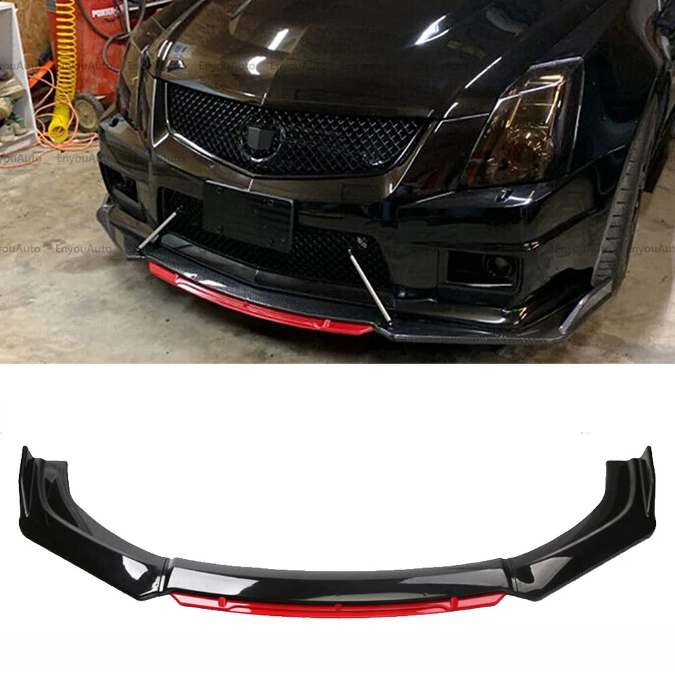 For Cadillac ATS CTS Front Bumper Lip Spoiler Splitter Diffuser Gloss Black Red Foto 1 de 4