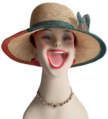 Milliner Mary Ann Koch Hat Couture Creations Straw Woven Large Flower Bow Womens - Image 1 of 4